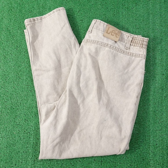 VINTAGE LEE BEIGE USA MADE DENIM JEANS WOMENS SIZE 16 PET (34X28) 80s 90s - Picture 1 of 12
